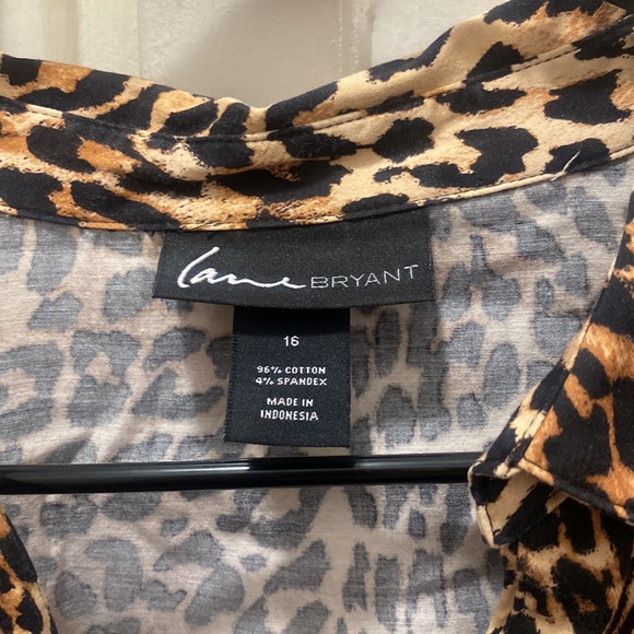 Lane Bryant Leopard Button Up Shirt Mid Sleeve Womens Size 16 - Picture 3 of 5